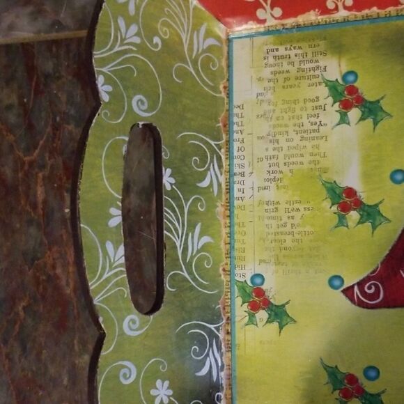 BEAUTIFUL WOODEN CHRISTMAS TRAY WITH HANDLES - Picture 7 of 8